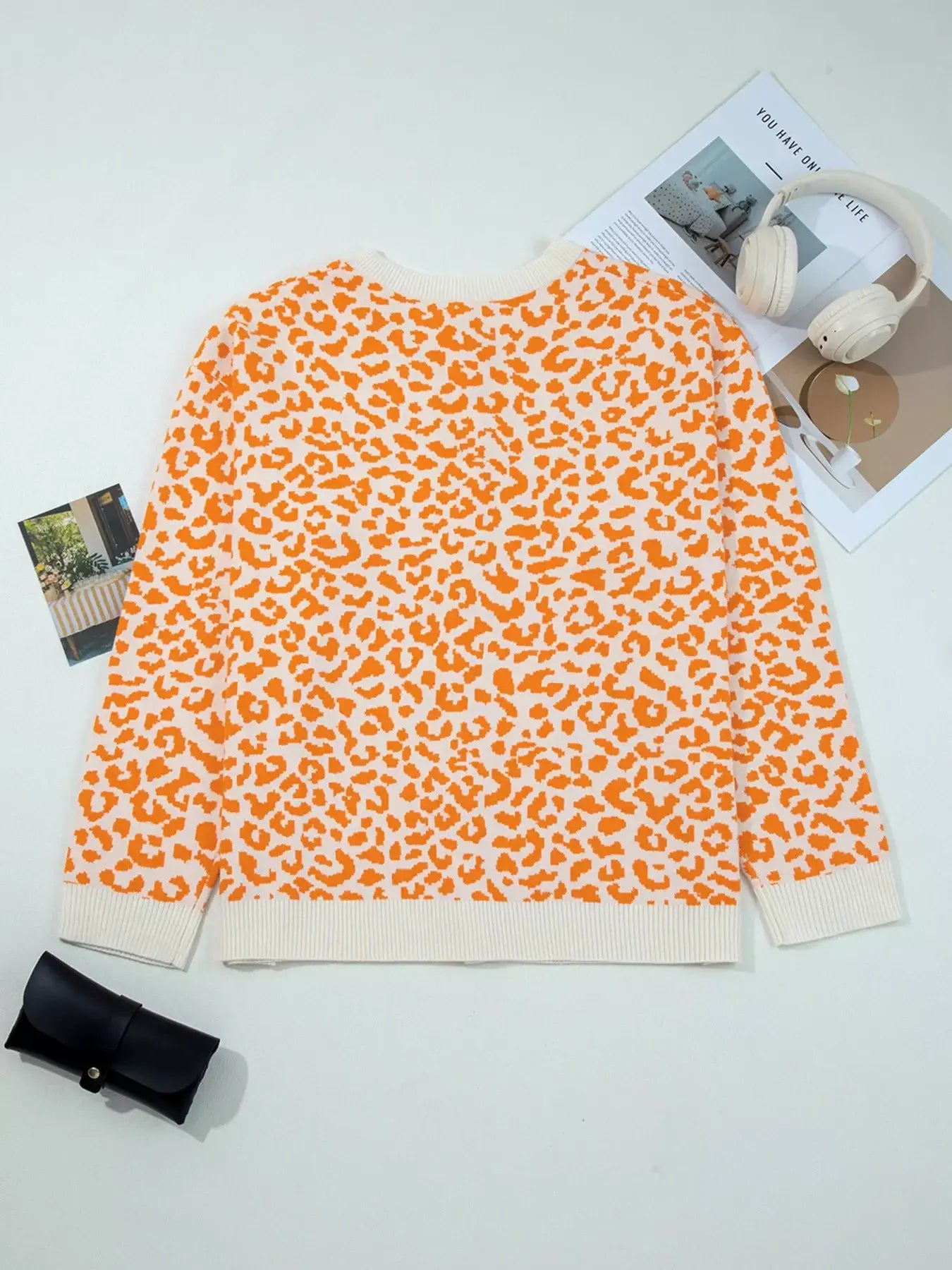 Leopard Drop Shoulder Chunky Knitted Cardigan - Trendsi - Flyclothing LLC