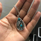 Alloy Artificial Turquoise Teardrop Pendant Necklace - Trendsi