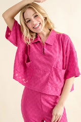 And The Why Brushed Texture Checker Board Pattern Casual Top - Trendsi - Flyclothing LLC