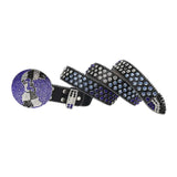 Black Strap Globe Buckle With Purple & Blue Crystal Studded Rhinestone Belt - Rhinestone Belt Store - Flyclothing LLC