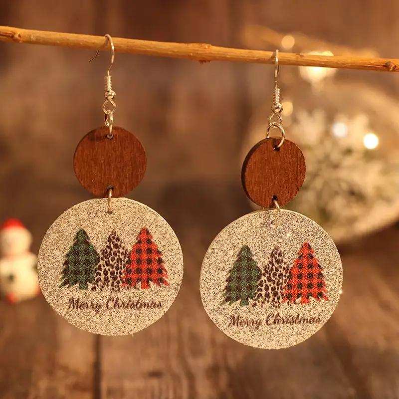 PU Leather Christmas Tree Earrings - Trendsi - Flyclothing LLC