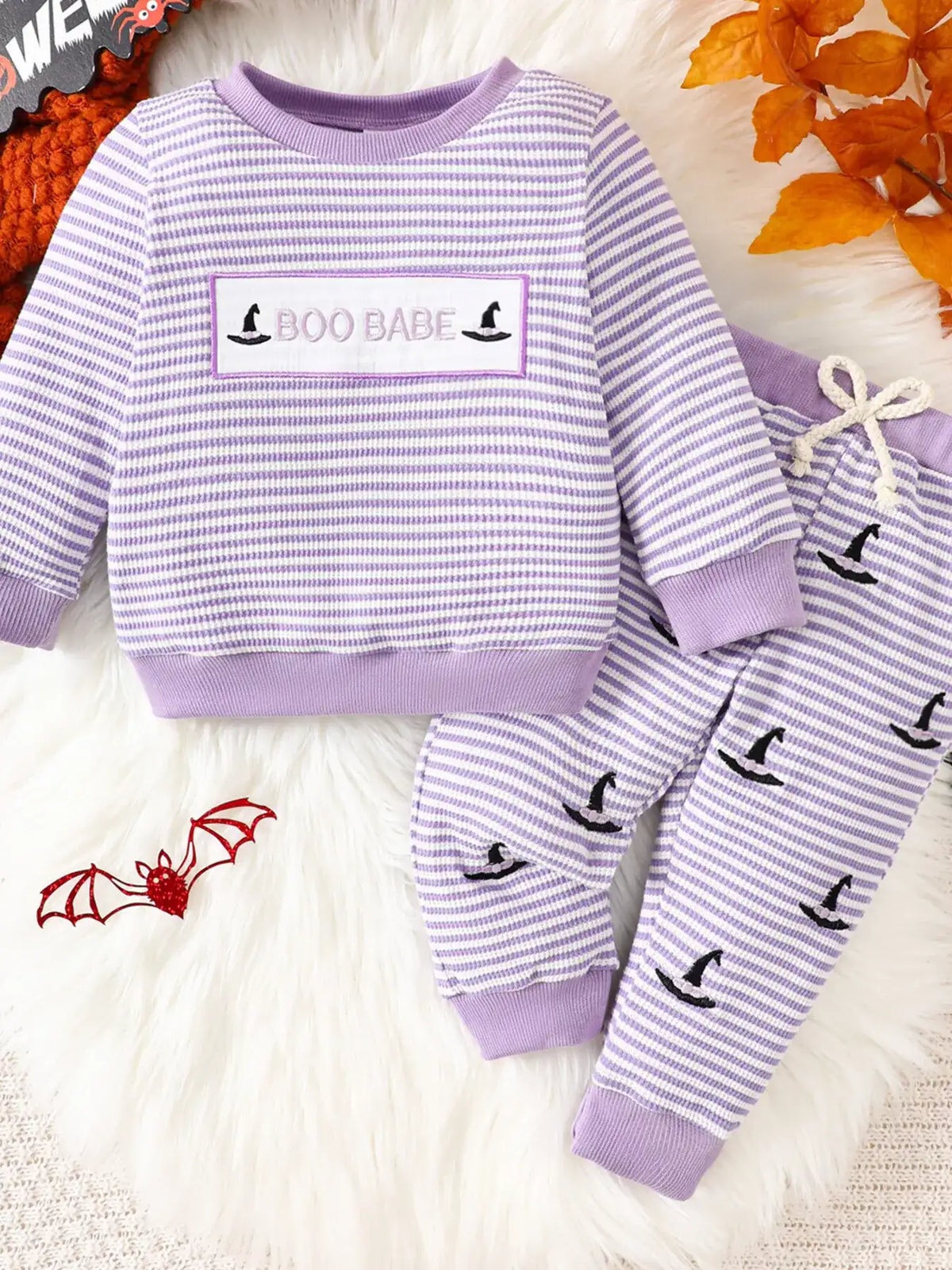 Children's Halloween Pumpkin Striped Long Sleeve Pajama Set - Trendsi - Flyclothing LLC