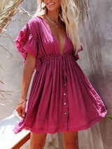Drawstring Ruffled Half Sleeve Mini Dress - Trendsi - Flyclothing LLC