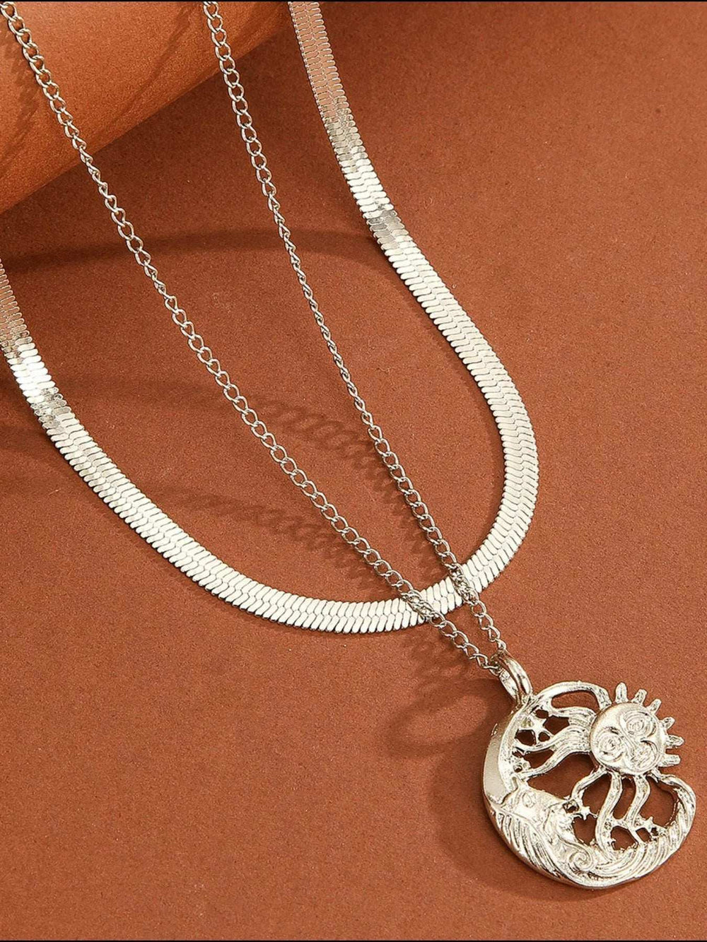 Double Layer Sun Moon Necklace - Trendsi - Flyclothing LLC