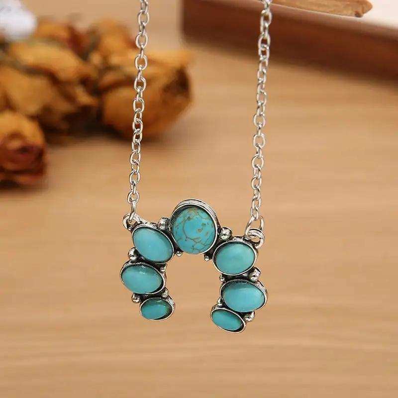 Artificial Turquoise Alloy Pendant Necklace - Trendsi - Flyclothing LLC