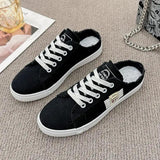 Frayed Hem Lace Up Canvas Sneakers - Trendsi