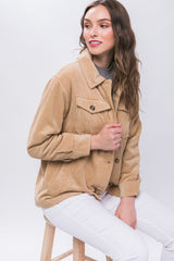 Love Tree Corduroy Button Up Jacket with Sherpa Inside - Trendsi