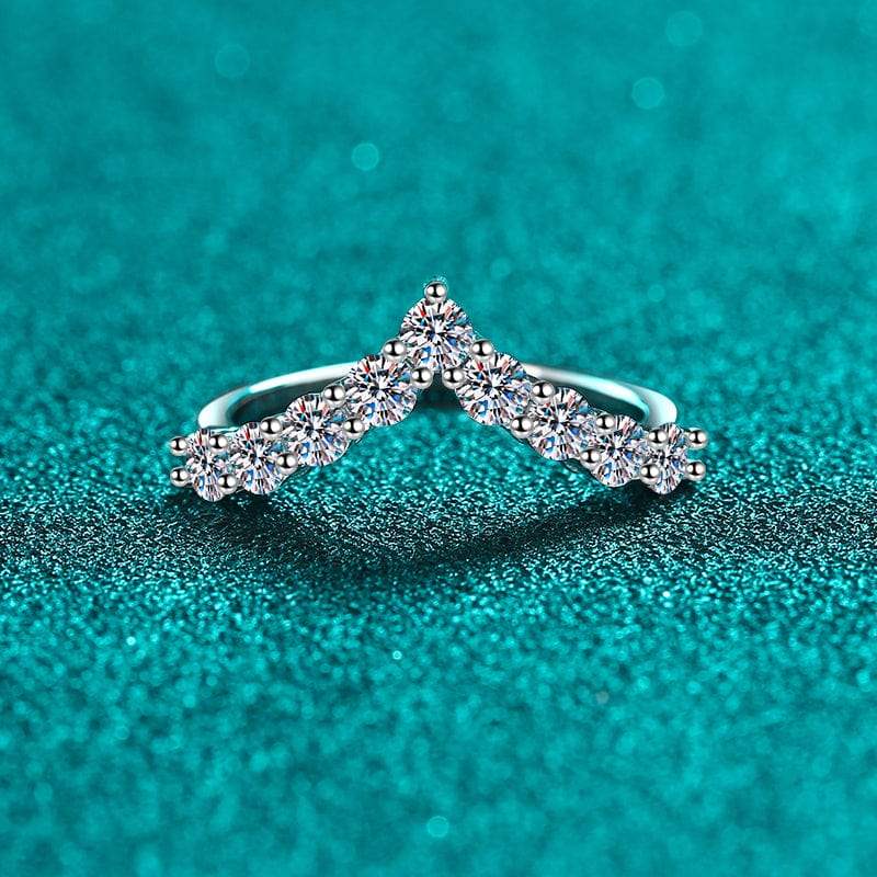925 Sterling Silver Moissanite V Shape Ring - Trendsi - Flyclothing LLC