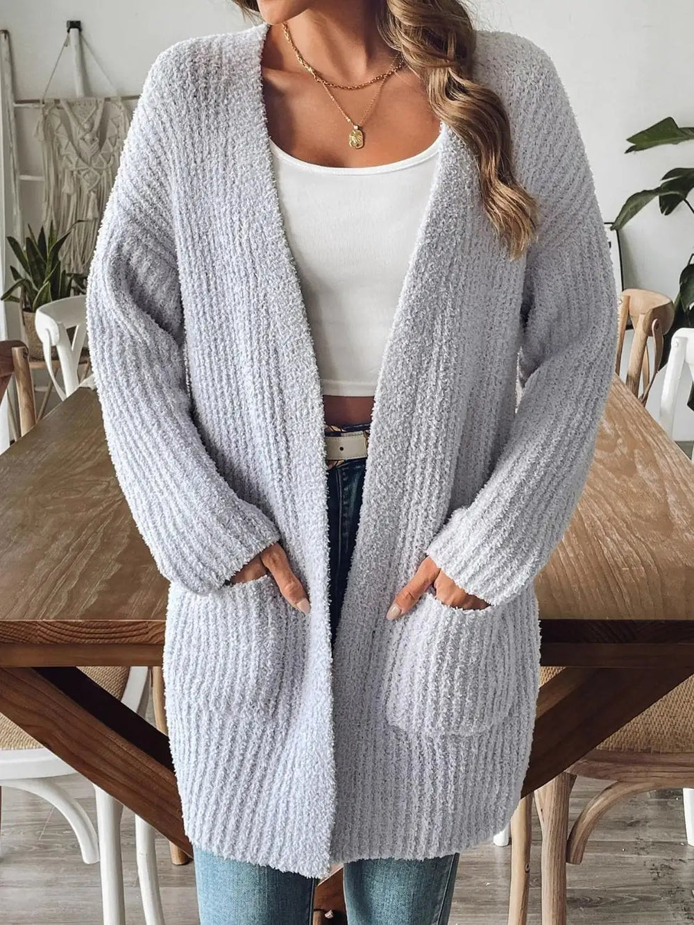 Open Front Long Sleeve Cardigan - Trendsi