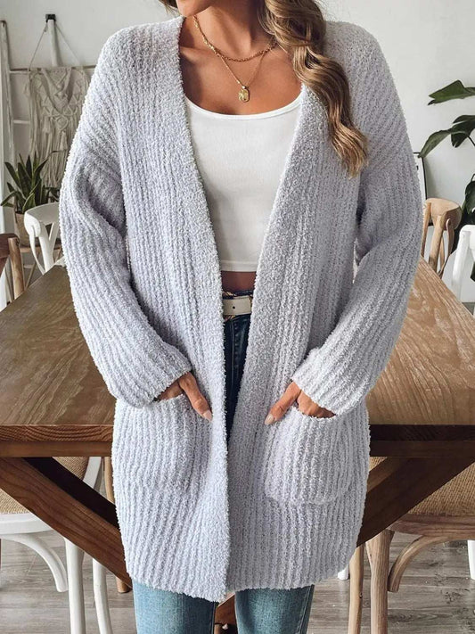 Open Front Long Sleeve Cardigan - Trendsi - Flyclothing LLC