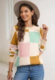 Checkered Round Neck Drop Shoulder Sweater - Trendsi - Flyclothing LLC