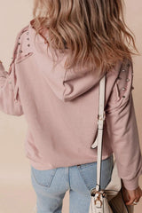 Rivet Drawstring Long Sleeve Hoodie - Trendsi - Flyclothing LLC