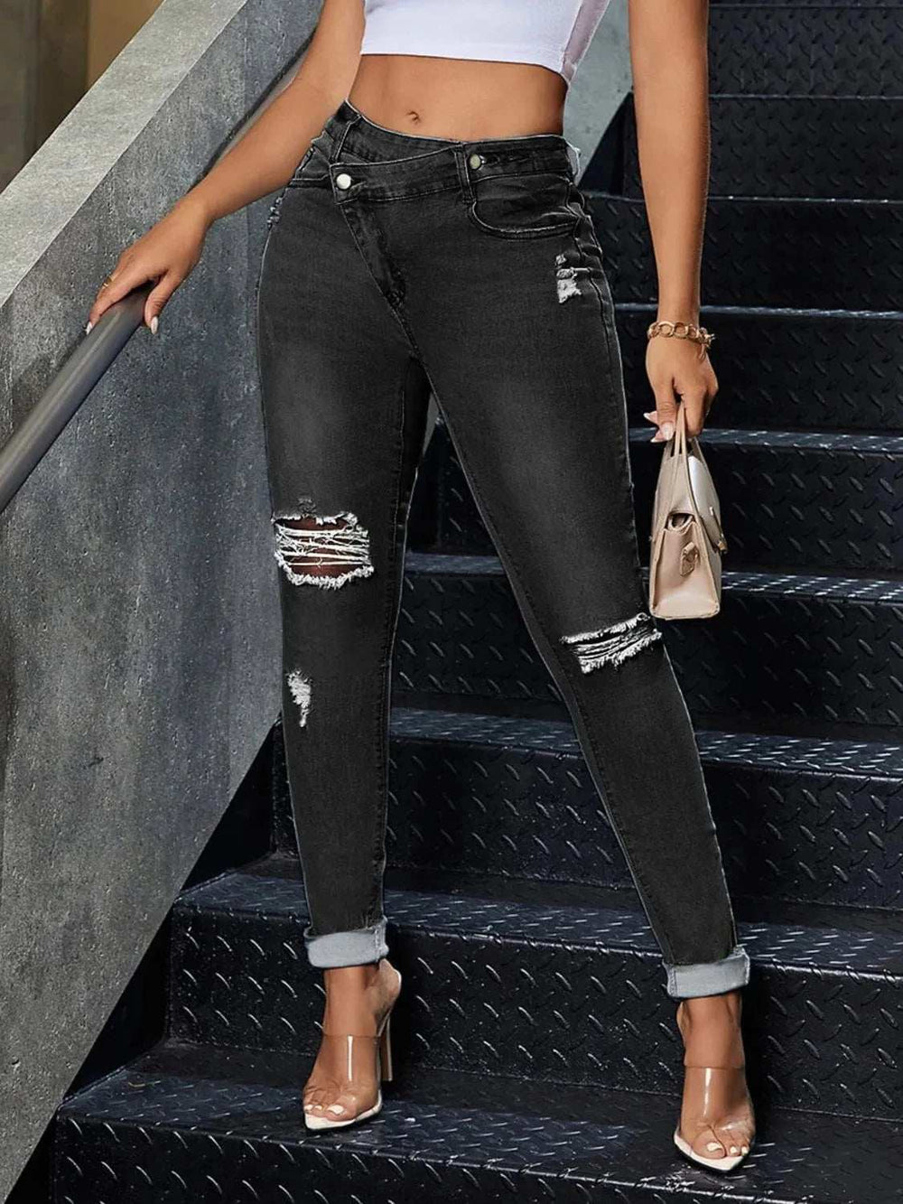 Distressed Skinny Jeans - Trendsi - Flyclothing LLC