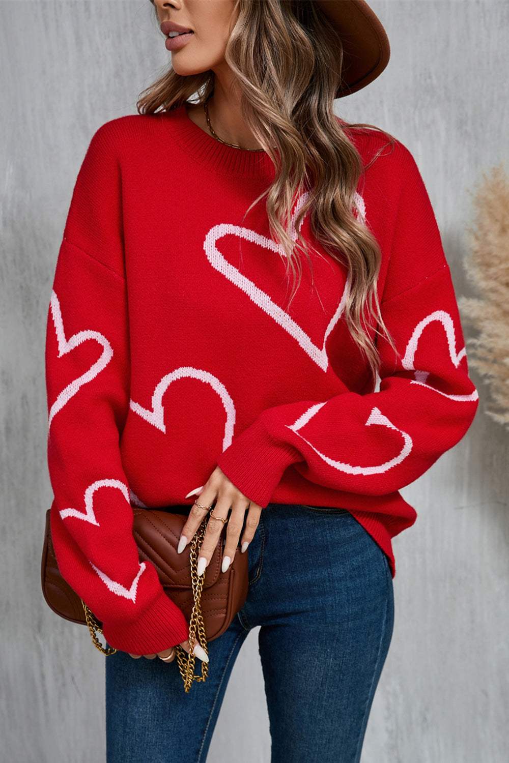 Angel Wings Heart Dropped Shoulder Long Sleeve Sweater - Trendsi - Flyclothing LLC