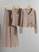 V-Neck Tank, Cardigan and Pants Three-Piece Sweater Set - Trendsi - Flyclothing LLC