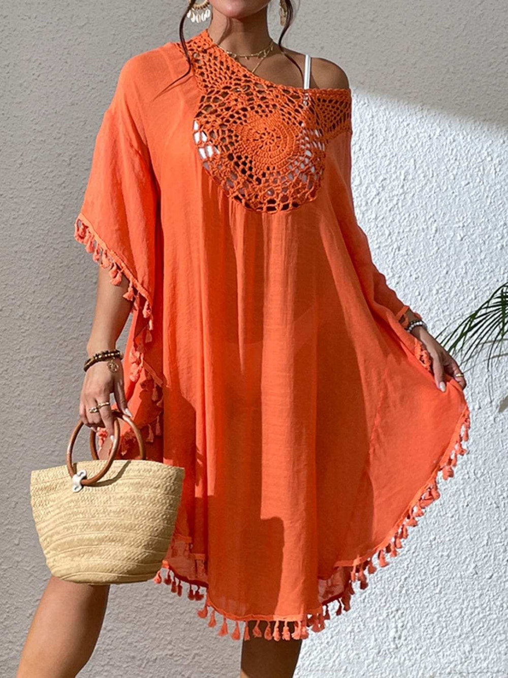 Tassel Cutout Scoop Neck Cover-Up Dress - Trendsi - Flyclothing LLC