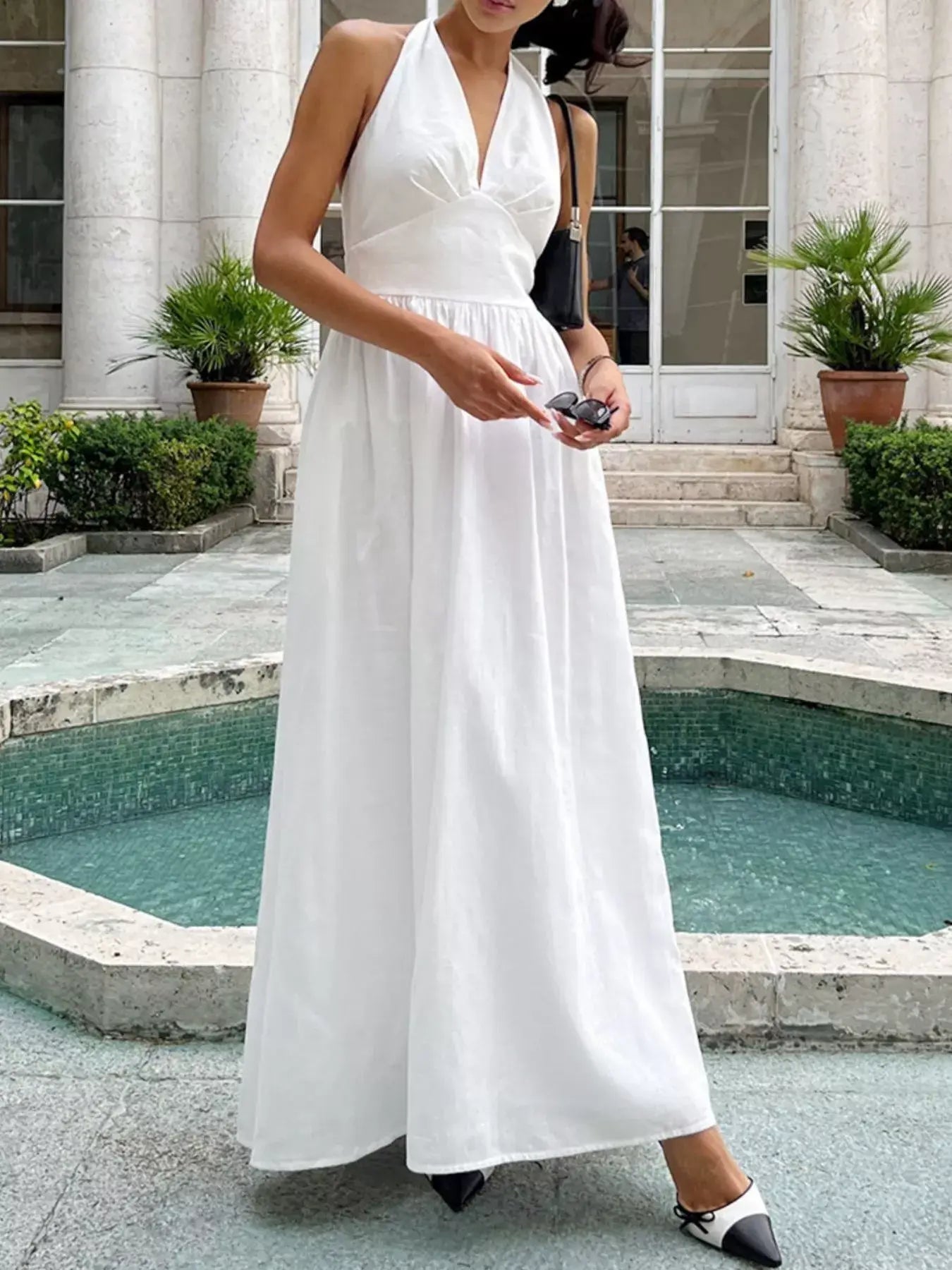 Halter Neck Flowy Maxi Dress - Trendsi - Flyclothing LLC