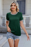 Contrast Trim Round Neck Short Sleeve T-Shirt - Trendsi - Flyclothing LLC