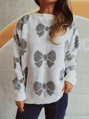 Bow Round Neck Dropped Shoulder Sweater - Trendsi