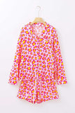 Leopard Collared Neck Long Sleeve Top and Shorts Lounge Set - Trendsi - Flyclothing LLC