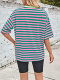 Lovelet Striped Round Neck Half Sleeve T-Shirt - Trendsi - Flyclothing LLC