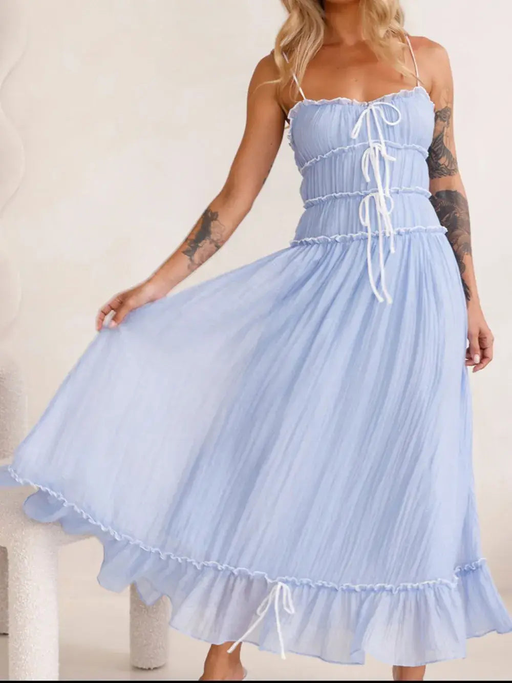 Devine Frill Ruffled Hem Midi Cami Dress - Trendsi - Flyclothing LLC