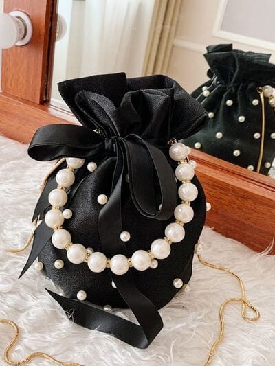 Pearl Detail Solid Color Bucket Bag - Trendsi