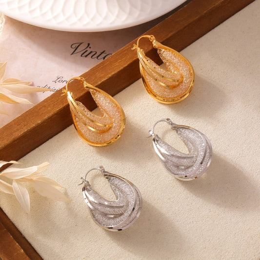 Copper Glass Stone U Shape Earrings - Trendsi