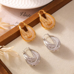 Copper Glass Stone U Shape Earrings - Trendsi