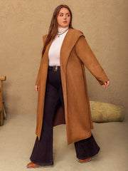 Plus Size Tied Long Sleeve Hooded Coat with Pockets - Trendsi
