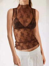 Lace Mock Neck Top - Trendsi - Flyclothing LLC