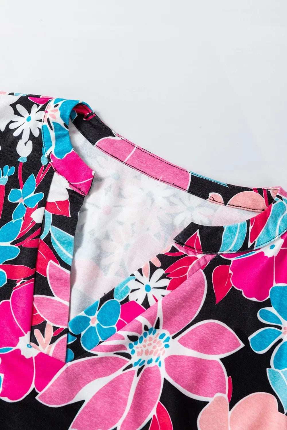 Floral Notched Long Sleeve Blouse - Trendsi - Flyclothing LLC