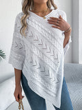 Cable-Knit Openwork Three-Quarter Sleeve Sweater - Trendsi
