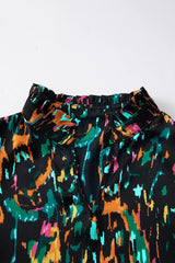 Abstract Print 3/4 Sleeve Ruffle Blouse - Trendsi - Flyclothing LLC