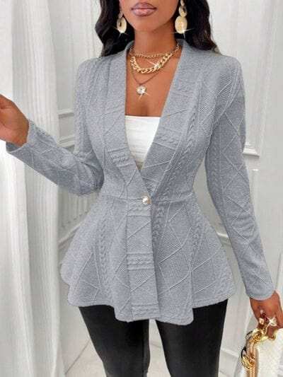 One Button Textured Peplum Cardigan - Trendsi - Flyclothing LLC