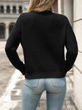 Cable-Knit Round Neck Long Sleeve Sweater - Trendsi - Flyclothing LLC