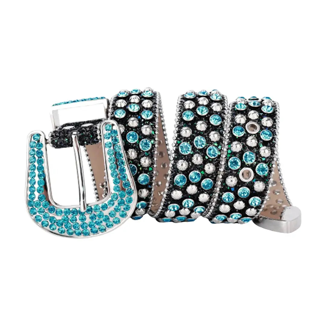 Black Strap With Aqua & Crystal Rhinestone Belt - Rhinestone Belt Store - Flyclothing LLC