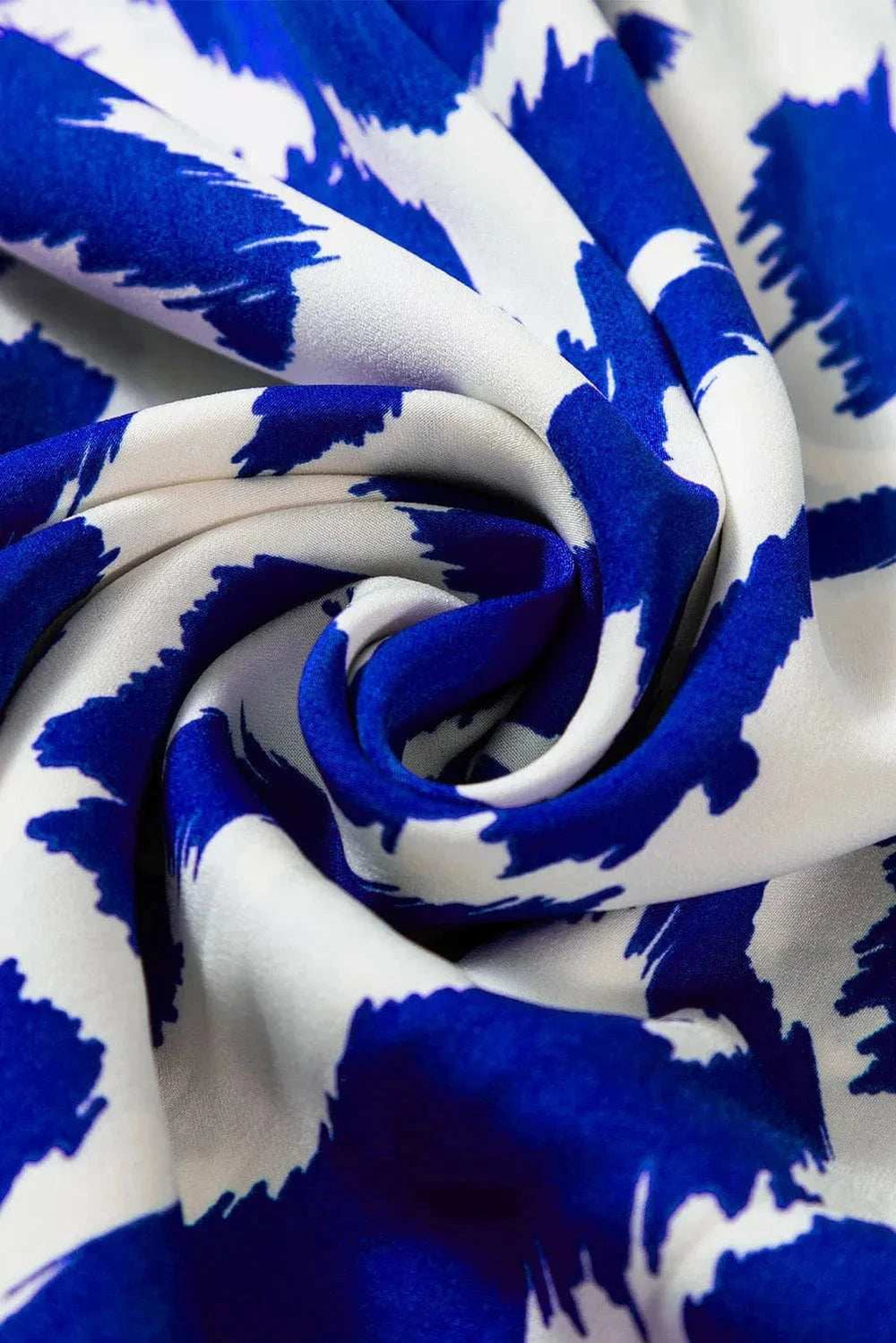 Tiered Printed Notched Long Sleeve Midi Dress - Trendsi - Flyclothing LLC