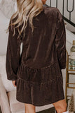 Textured V-Neck Long Sleeve Mini Dress - Trendsi - Flyclothing LLC