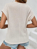 Waffle-Knit Round Neck Short Sleeve Top - Trendsi