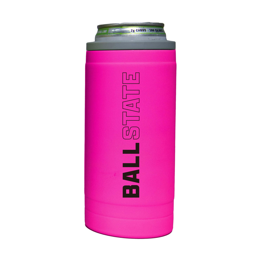 Ball State 12oz Electric Stacked Soft Touch Slim Coolie - Logo Brands - Flyclothing LLC