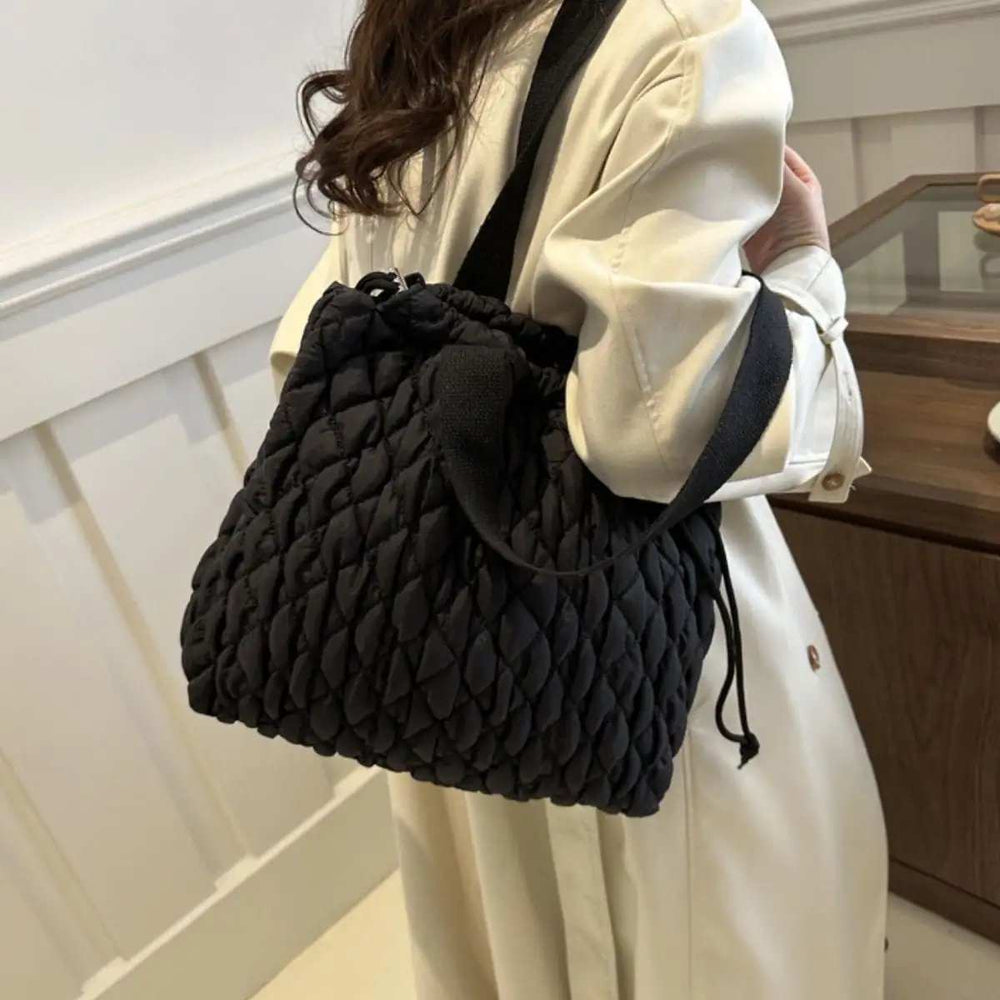 Drawstring Bubble Texture Tote Bag - Trendsi - Flyclothing LLC