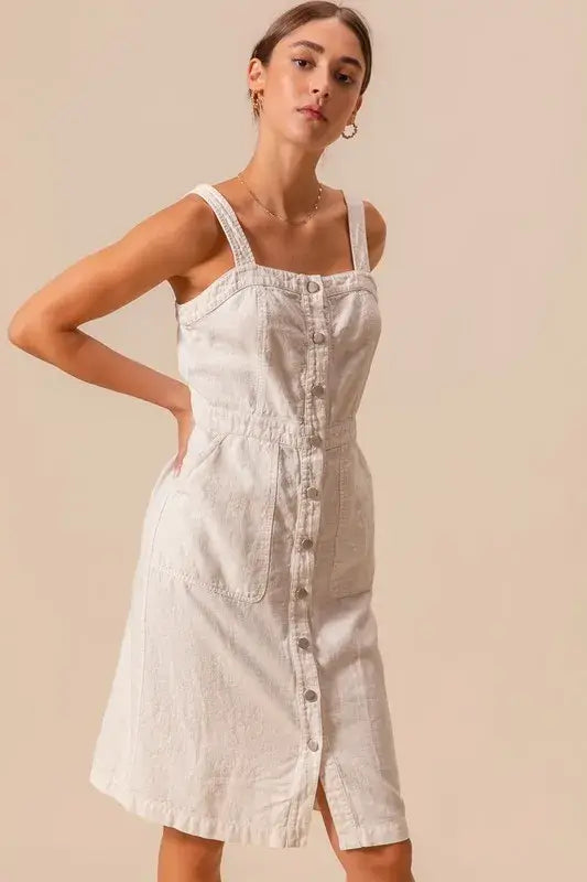 SO ME Button Down Pocket Front Pinafore Dress - Trendsi - Flyclothing LLC