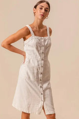 SO ME Button Down Pocket Front Pinafore Dress - Trendsi - Flyclothing LLC