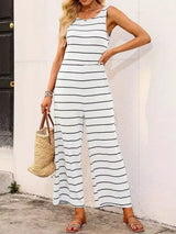 Striped Round Neck Wide Leg Jumpsuit - Trendsi - Flyclothing LLC