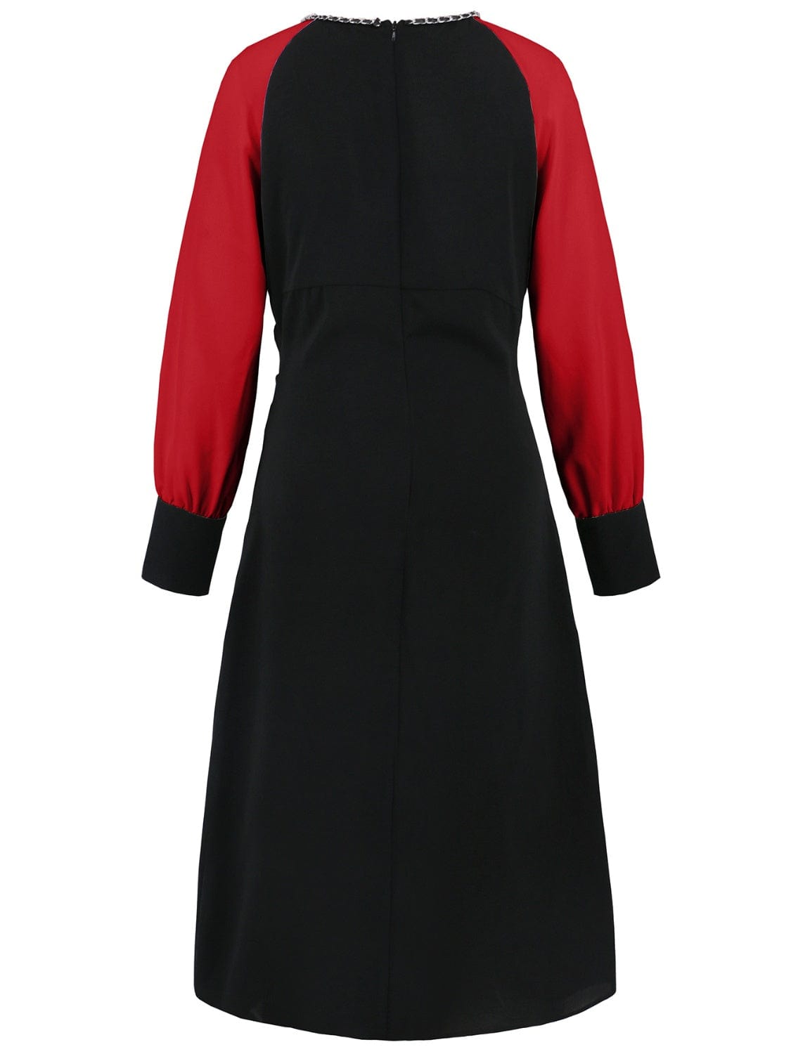 Ruched Contrast Long Sleeve Midi Dress - Trendsi