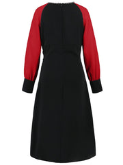 Ruched Contrast Long Sleeve Midi Dress - Trendsi