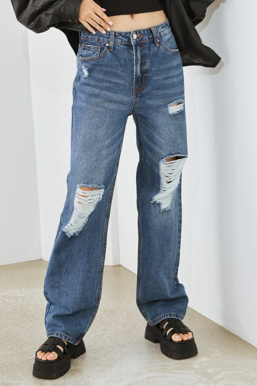 HAMMER COLLECTION Distressed High Waist Jeans - Trendsi