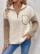 Perfee Contrast Half Zip Long Sleeve Sweatshirt - Trendsi - Flyclothing LLC