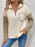Perfee Contrast Half Zip Long Sleeve Sweatshirt - Trendsi